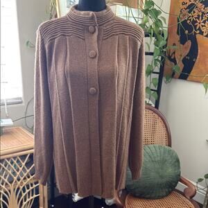 Alpaca Ware Brown Alpaca Knit Three Button Pleated Cardigan Sweater